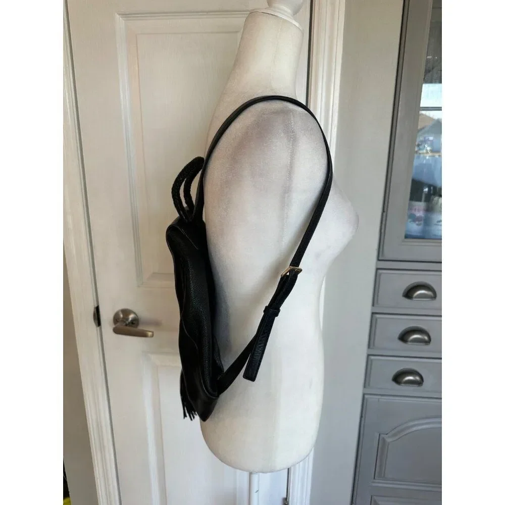 Tory Burch Pebbled Leather Backpack - Black Tasseled Designer Luxury